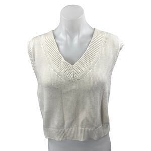 Abercrombie & Fitch Women's Cream Sleeveless V Neck Cropped Tank Sweater Top M